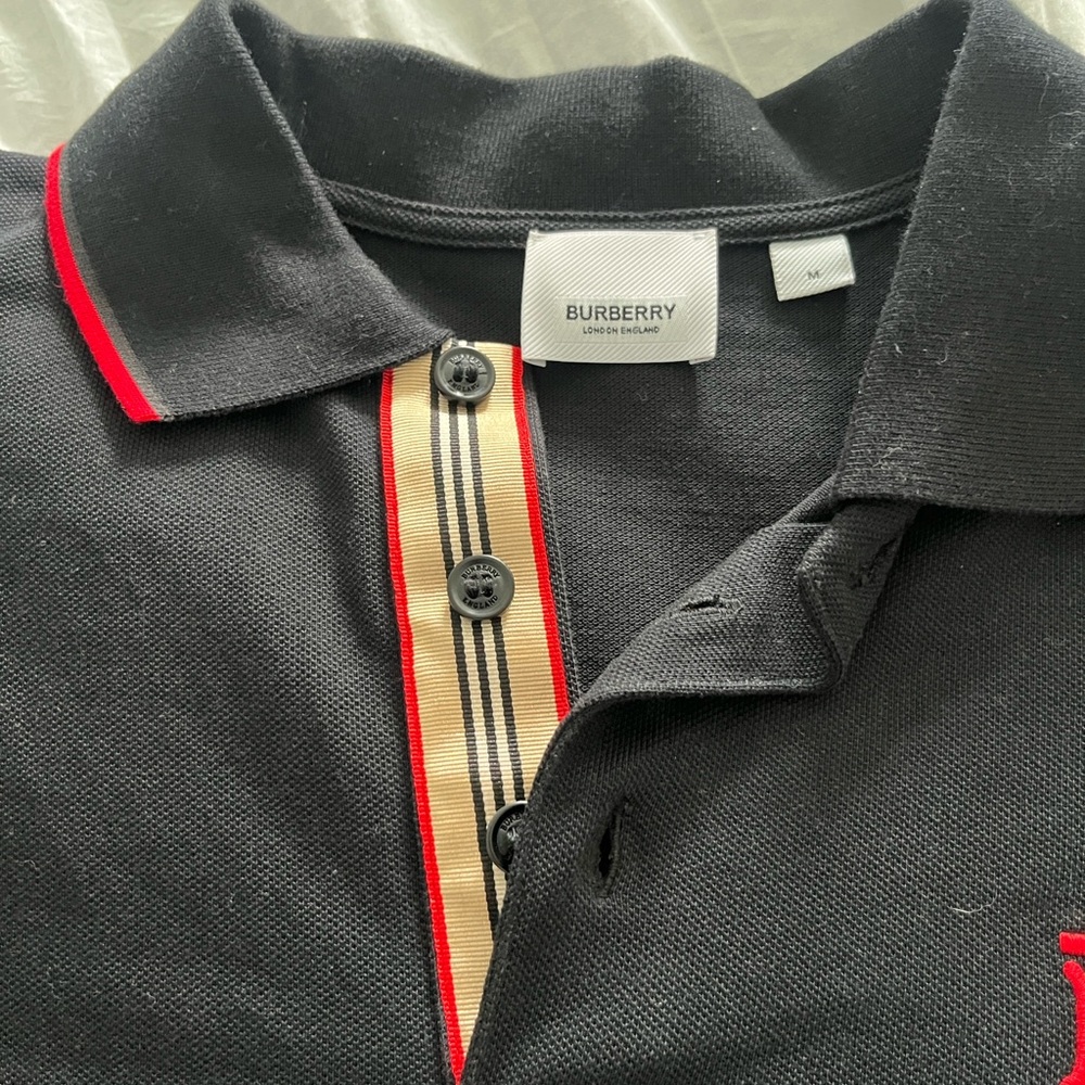 Burberry Polo Shirt in Black with Red and Beige Details NWOT never worn
